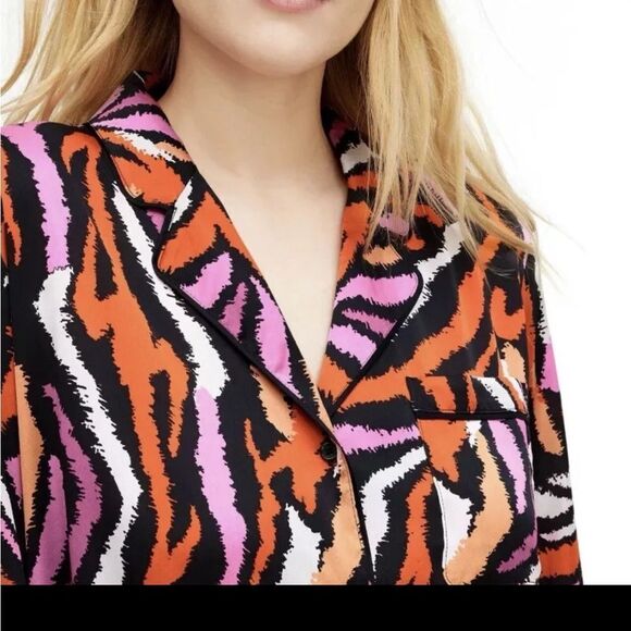 Diane Von Furstenberg Target Pajama Top Shirt Notch Collar Zebra Pink Sz 2X Plus - Picture 5 of 8